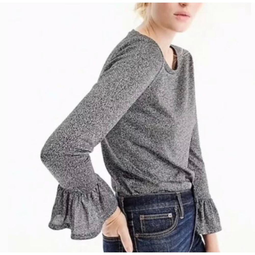 J.Crew | Silver Sparkle Bell Sleeve Knit Top | Size Small - Picture 2 of 8